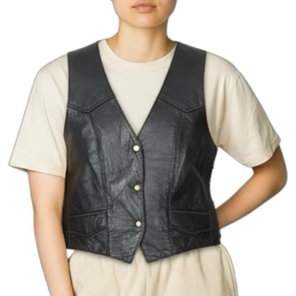 Le Cuir Niko Jackets & Blazers - Vtg Le Cuir Niko Leather Biker Vest Black Size L, Eagle Embrossed Braided Detail